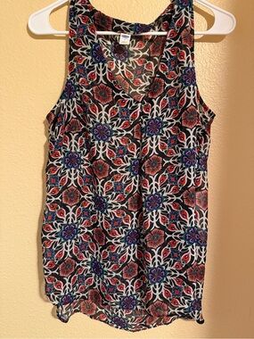 Old Navy Black Floral Sheer Button-Up Blouse with Multicolor Print